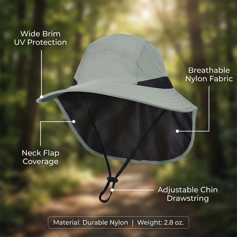 Wide Brim Hiking Cap with Sun Flap for Neck Cover - product view 2 | Buffalo Gears