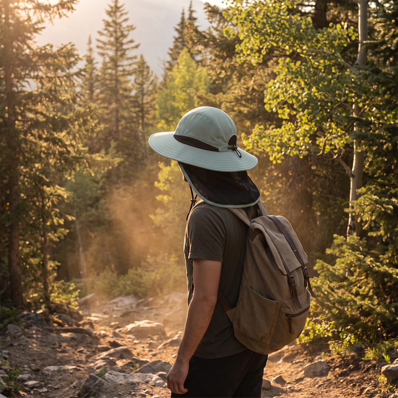 Wide Brim Hiking Cap with Sun Flap for Neck Cover - product view 3 | Buffalo Gears