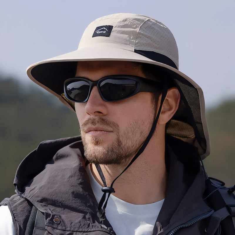 Wide Brim Hiking Cap with Sun Flap for Neck Cover - product view 5 | Buffalo Gears