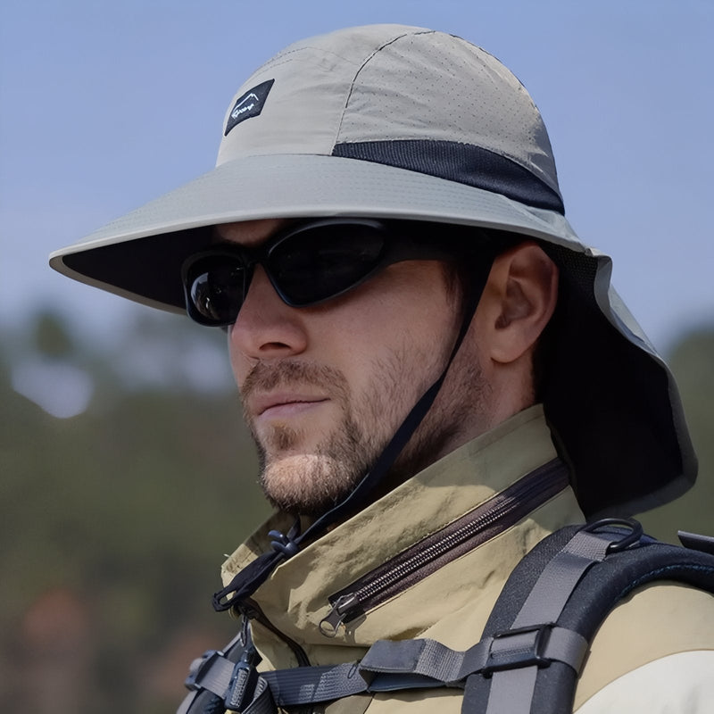 Wide Brim Hiking Cap with Sun Flap for Neck Cover - product view 11 | Buffalo Gears