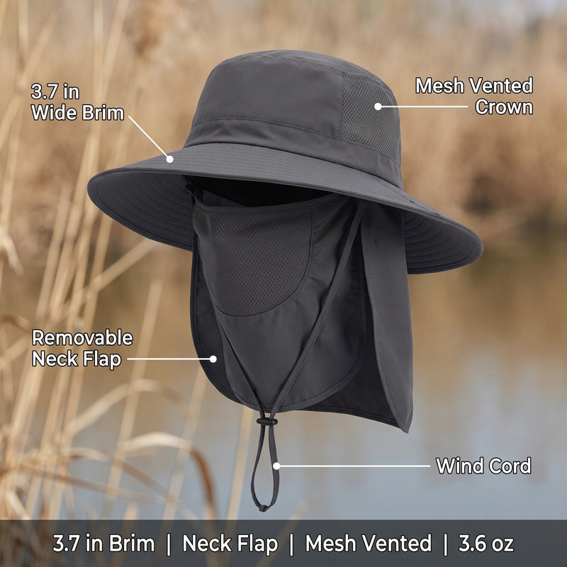 Wide-Brim Hiking Hat with Mesh Vents and Neck Cover - product view 2 | Buffalo Gears