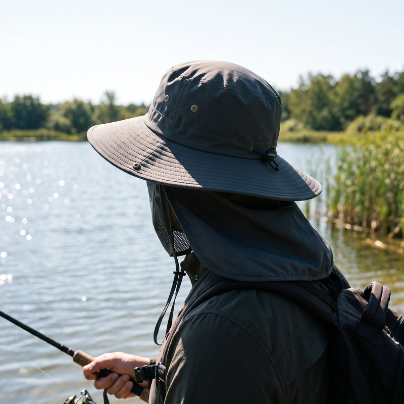 Wide-Brim Hiking Hat with Mesh Vents and Neck Cover - product view 5 | Buffalo Gears