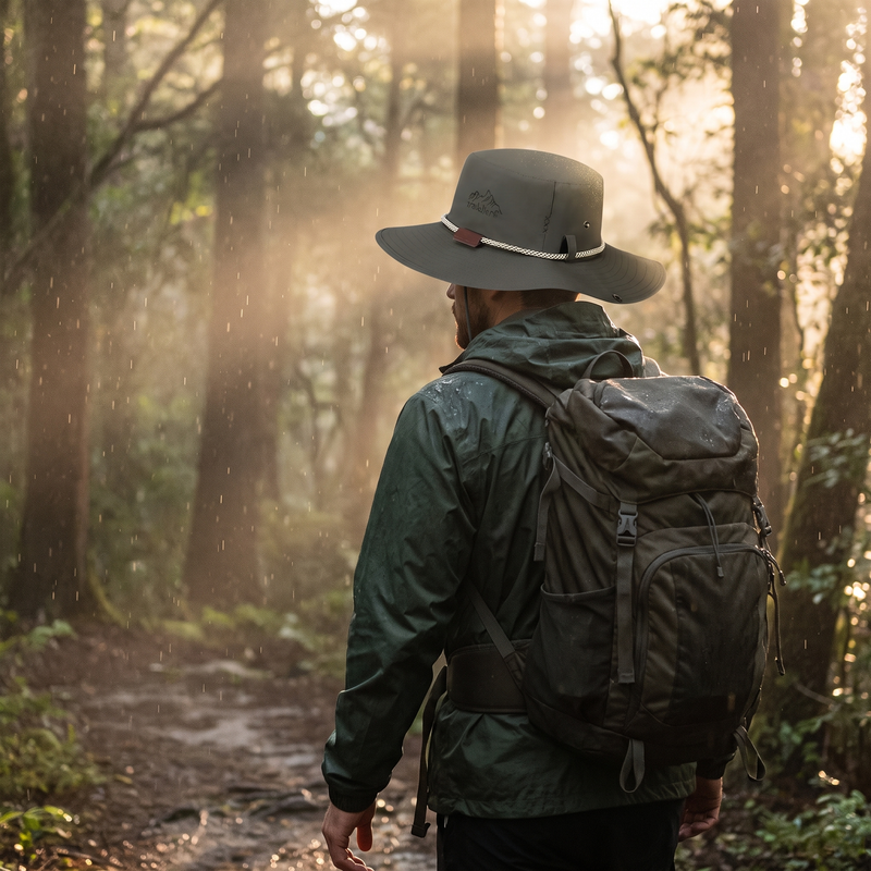 Wide Brim Rain Hat for Wet Weather Trekking - product view 2 | Buffalo Gears