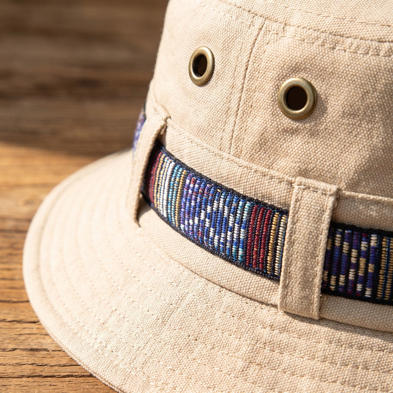 Wide-Brim Woven Sun Hat with Adjustable Chin Cord - product view 4 | Buffalo Gears