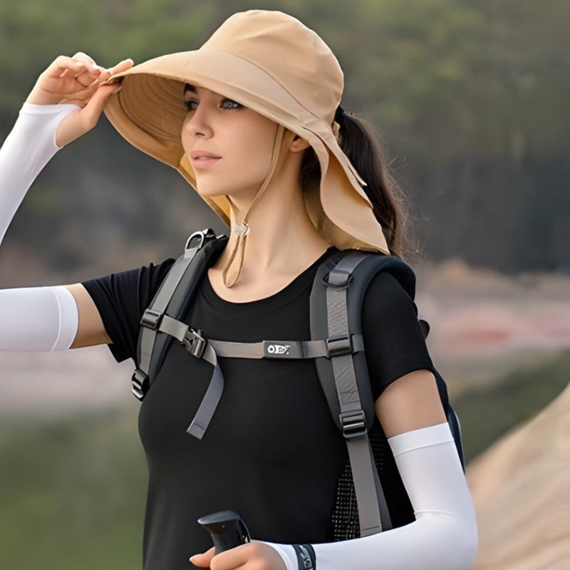 Women's Wide Brim Sun Hat with Neck Protection - product view 9 | Buffalo Gears