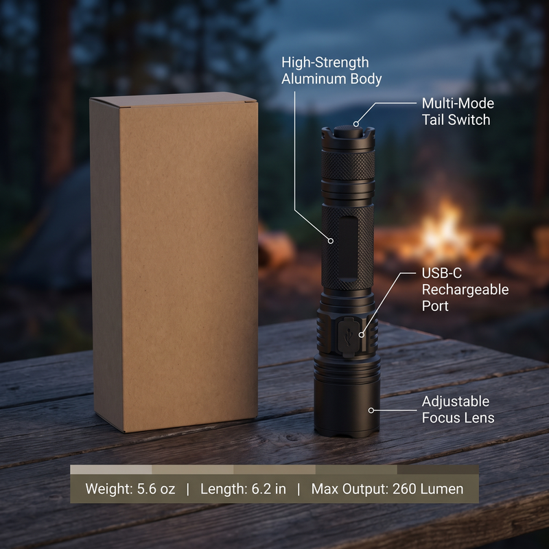 260-Lumen Rechargeable Tactical Torch for Everyday Carry - product view 3 | Buffalo Gears