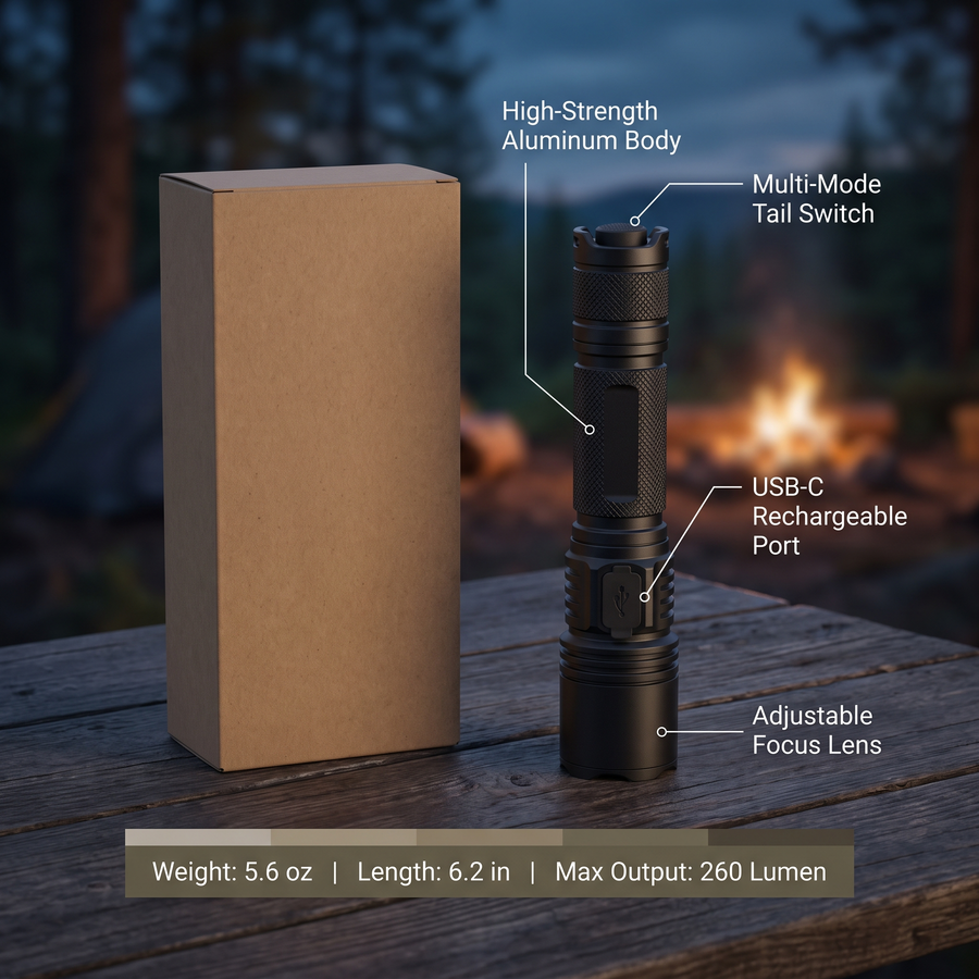 260-Lumen Rechargeable Tactical Torch for Everyday Carry - product view 3 | Buffalo Gears