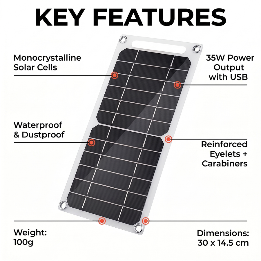35W Portable Solar Panel Charger for Hiking Trips - product view 3 | Buffalo Gears