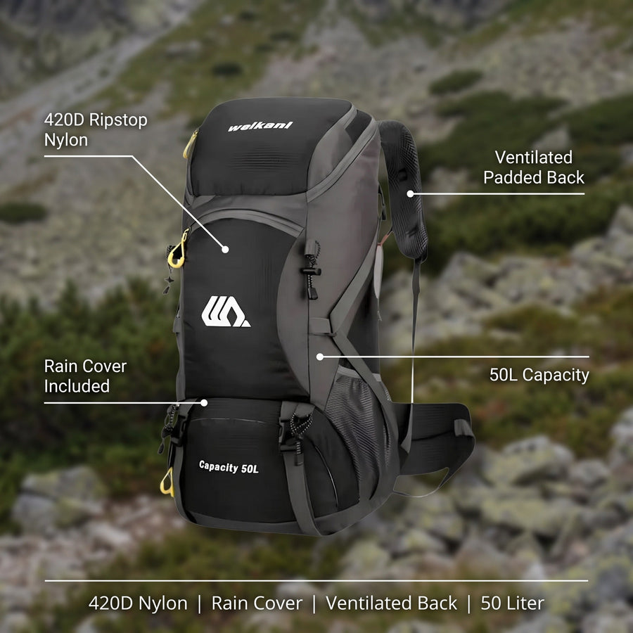 50 Litre Trekking Pack with Included Rain Cover - product view 2 | Buffalo Gears