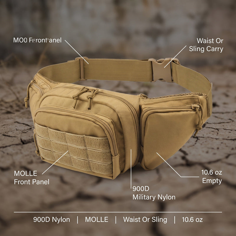 900D Nylon Waist Bag with MOLLE Panel, Waist or Sling - product view 2 | Buffalo Gears