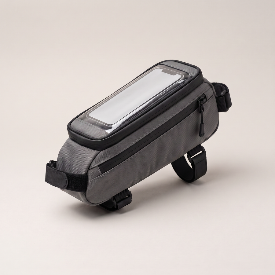 Bike Frame Bag Water-Resistant Top Tube Phone Sleeve Cycling - Grey | Buffalo Gears