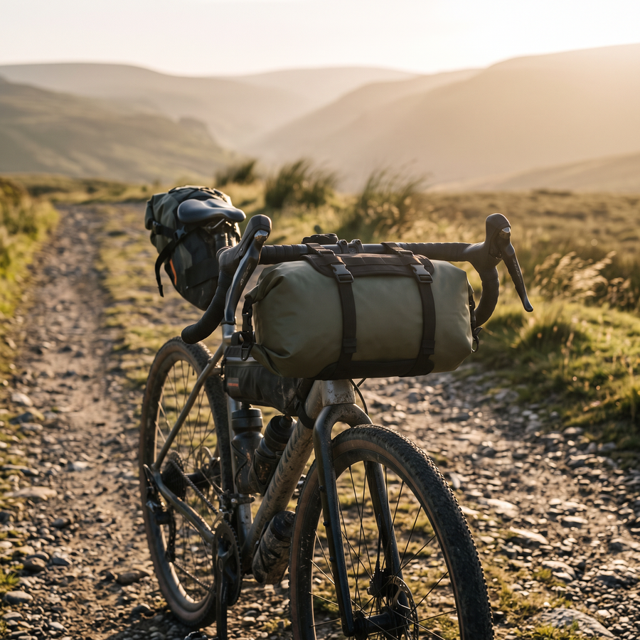 Bikepacking Handlebar Bag 12L Roll-Top Dry Bag Harness Set - product view 3 | Buffalo Gears