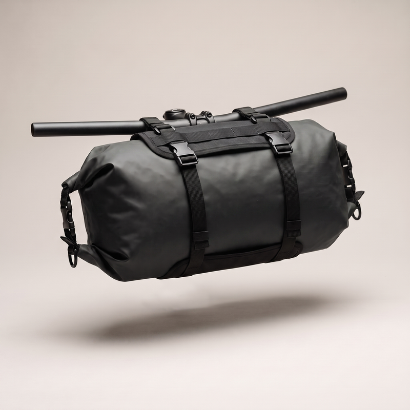 Bikepacking Handlebar Bag 12L Roll-Top Dry Bag Harness Set - Black | Buffalo Gears