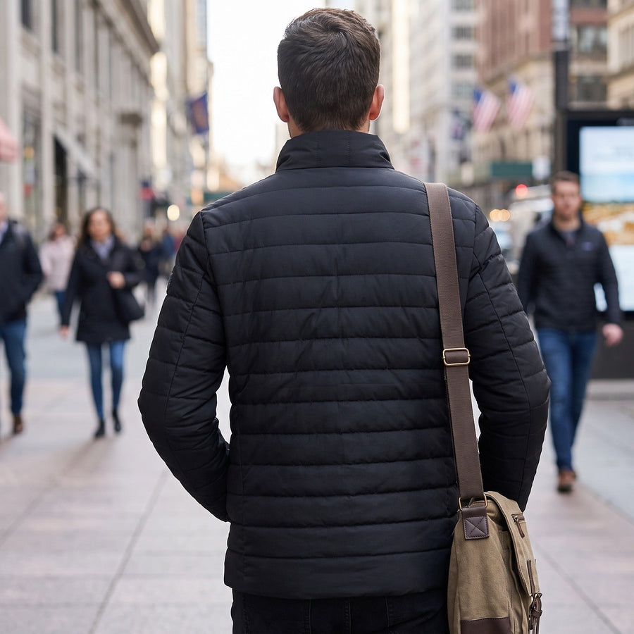 Black Quilted Winter Jacket for Men, Slim Cut - product view 4 | Buffalo Gears