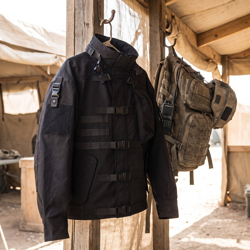 Black Tactical Field Coat in Thick Abrasion Resistant Fabric - product view 5 | Buffalo Gears