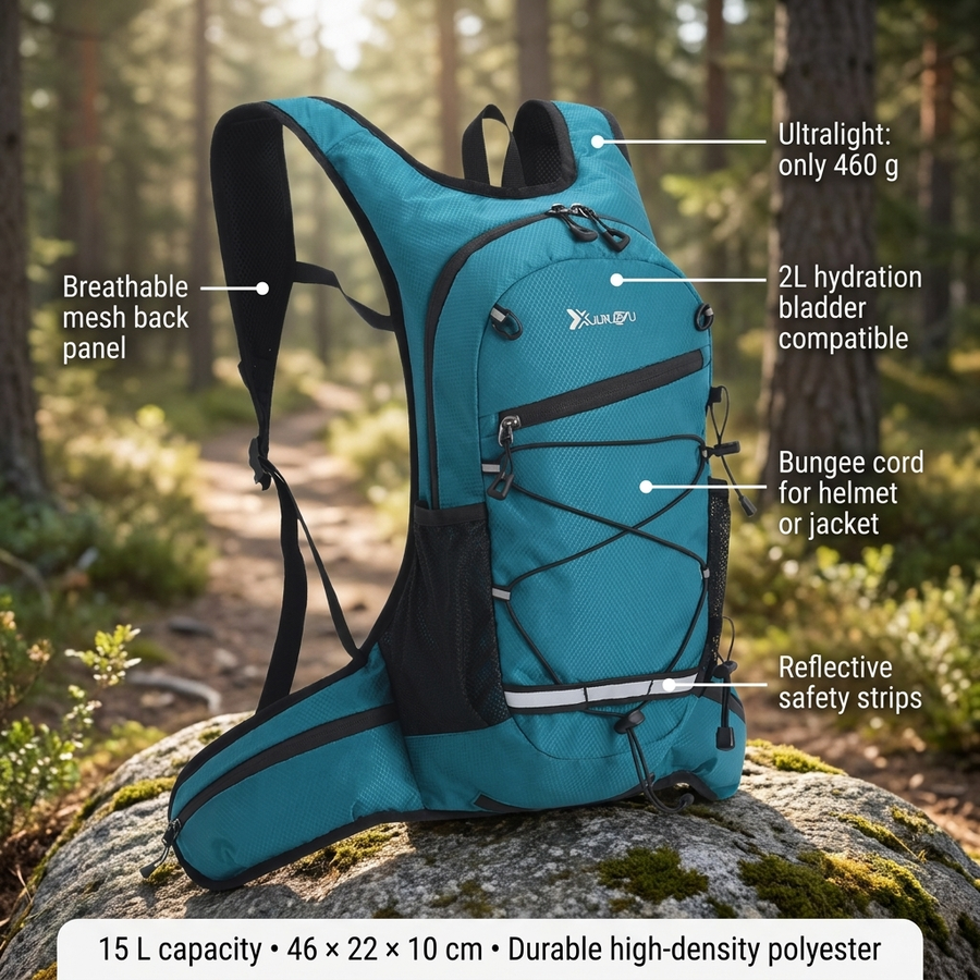 Breathable 15-Litre Daypack for Hiking and Cycling - product view 2 | Buffalo Gears