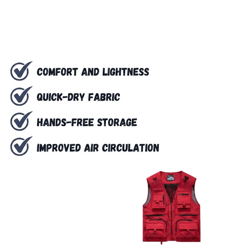 Breathable Fourteen-Pocket Utility Vest for Hiking - product view 3 | Buffalo Gears