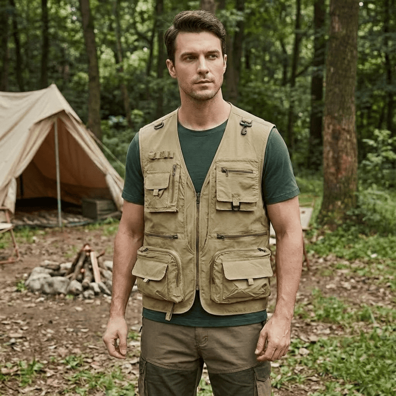 Breathable Fourteen-Pocket Utility Vest for Hiking - product view 4 | Buffalo Gears