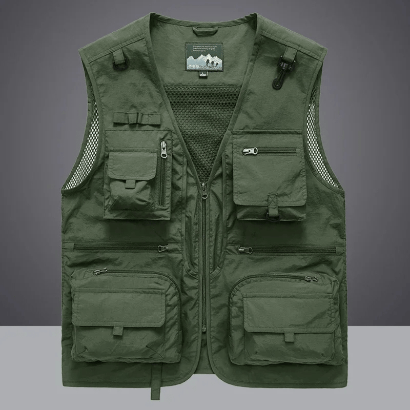 Breathable Fourteen-Pocket Utility Vest for Hiking - product view 11 | Buffalo Gears