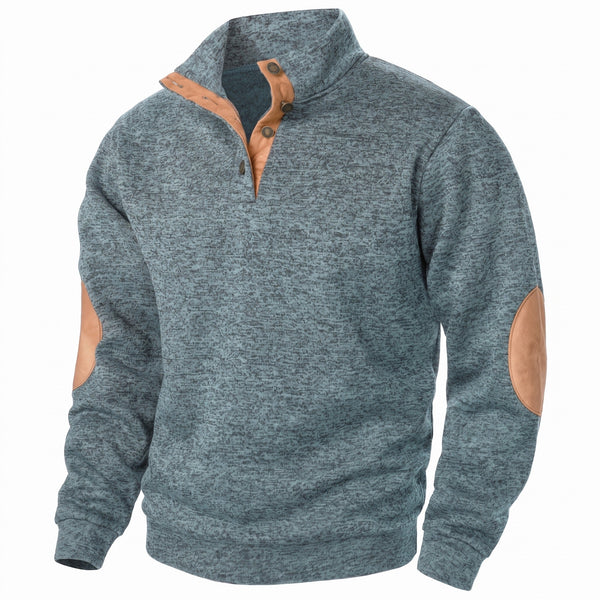 Button Neck Jumper for Men with Stand Collar