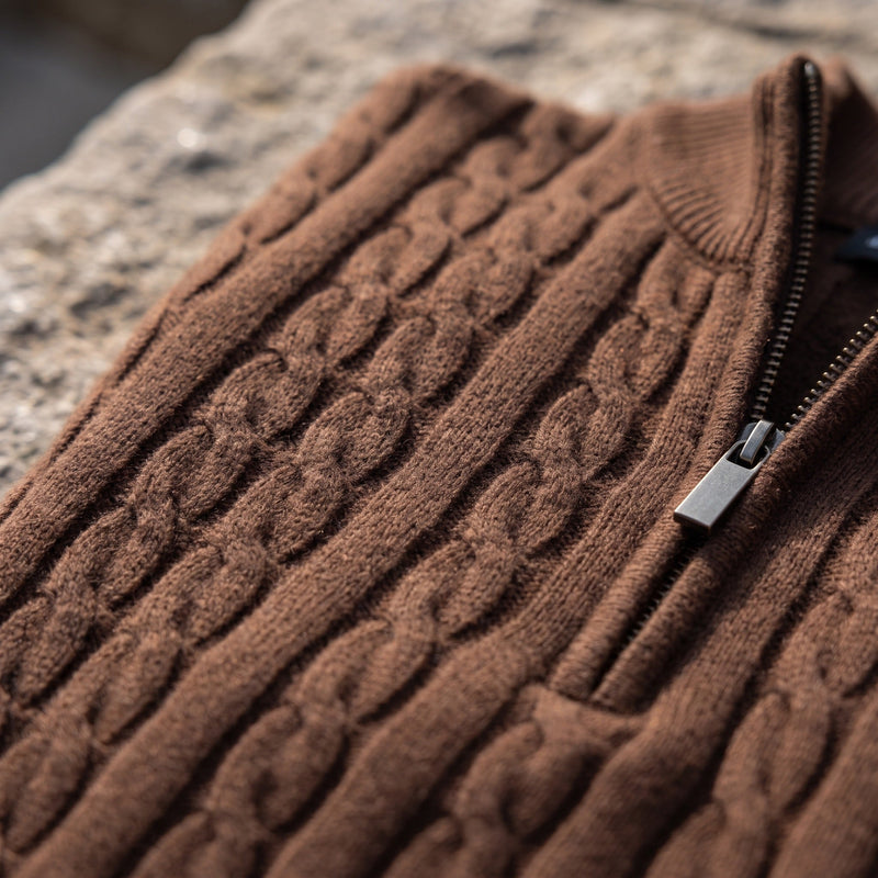 Cable Knit Jumper for Men with Half Zip Collar - product view 3 | Buffalo Gears