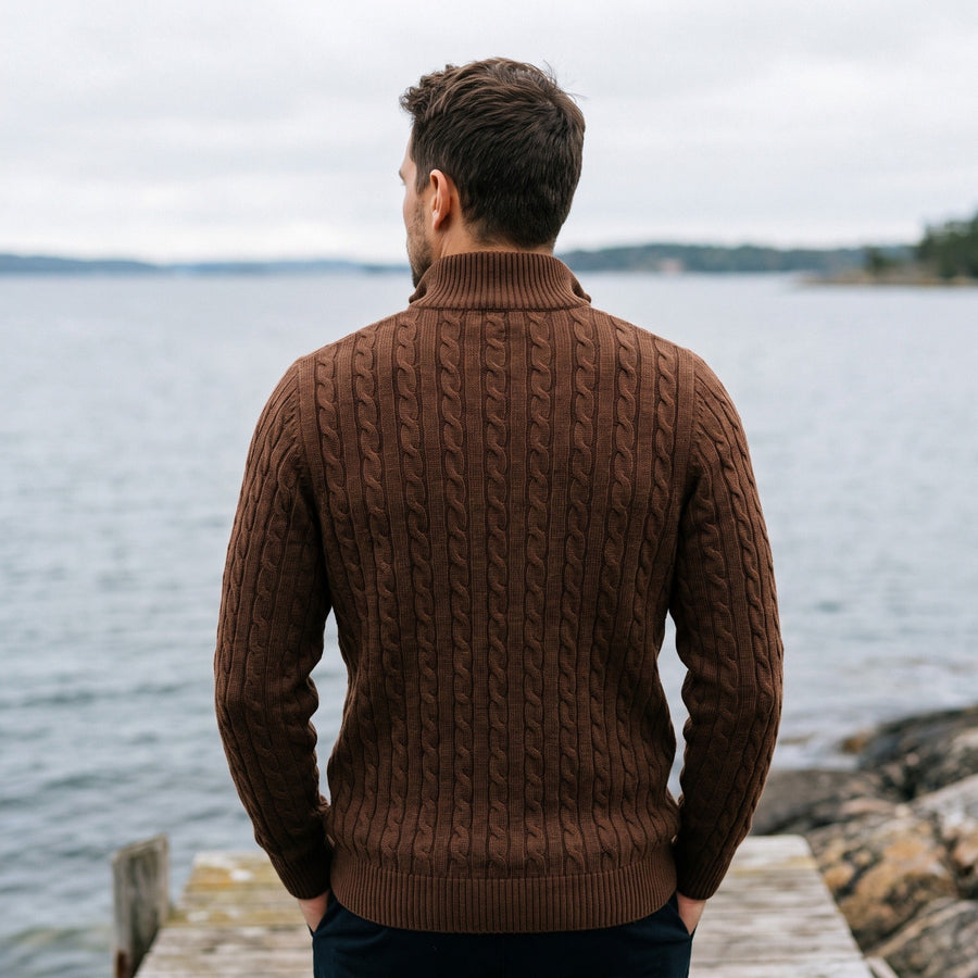 Cable Knit Jumper for Men with Half Zip Collar - product view 4 | Buffalo Gears
