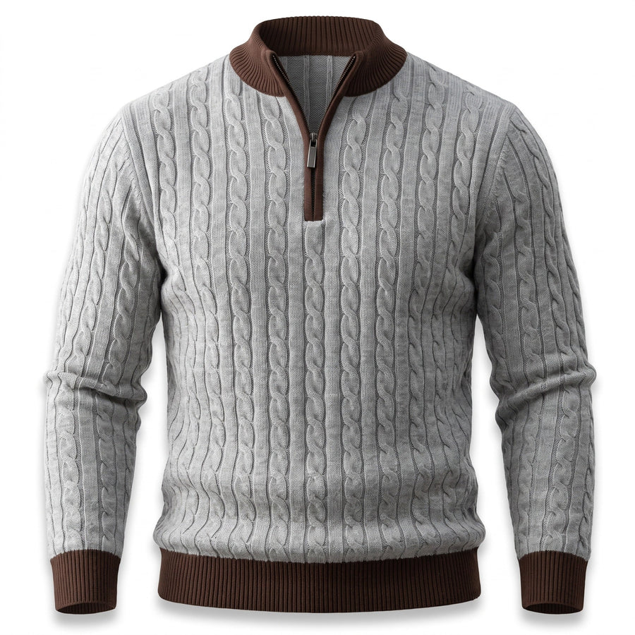 Cable Knit Jumper for Men with Half Zip Collar - product view 5 | Buffalo Gears