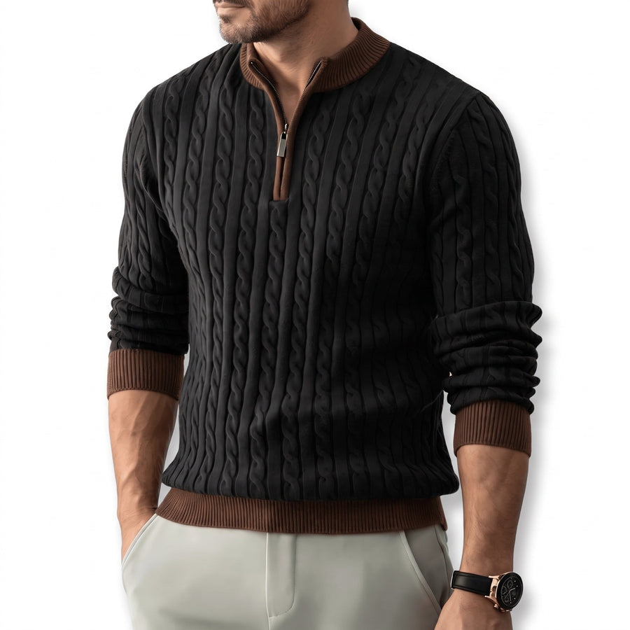 Cable Knit Jumper for Men with Half Zip Collar - product view 6 | Buffalo Gears