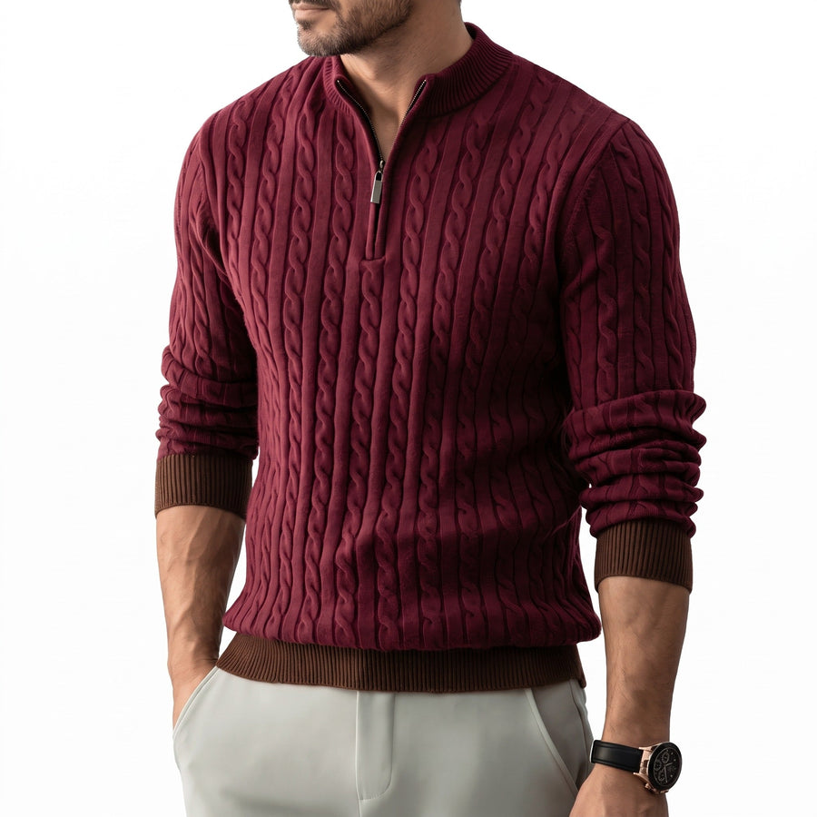 Cable Knit Jumper for Men with Half Zip Collar - product view 7 | Buffalo Gears