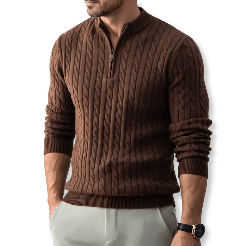 Cable Knit Jumper for Men with Half Zip Collar - product view 8 | Buffalo Gears
