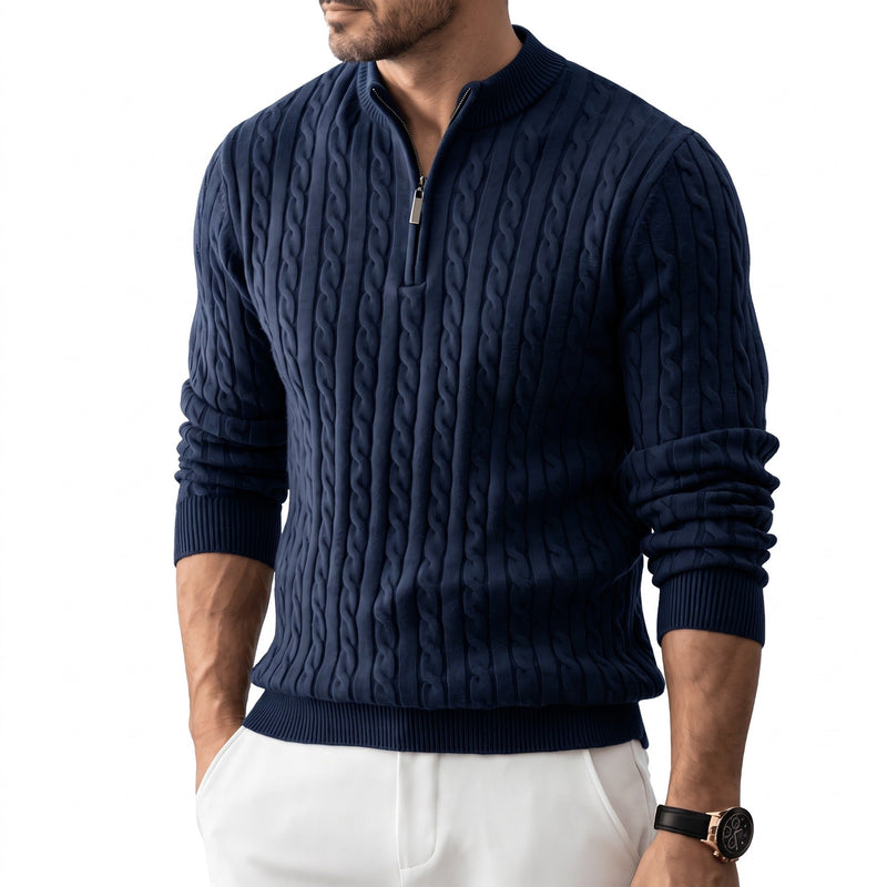 Cable Knit Jumper for Men with Half Zip Collar - product view 9 | Buffalo Gears
