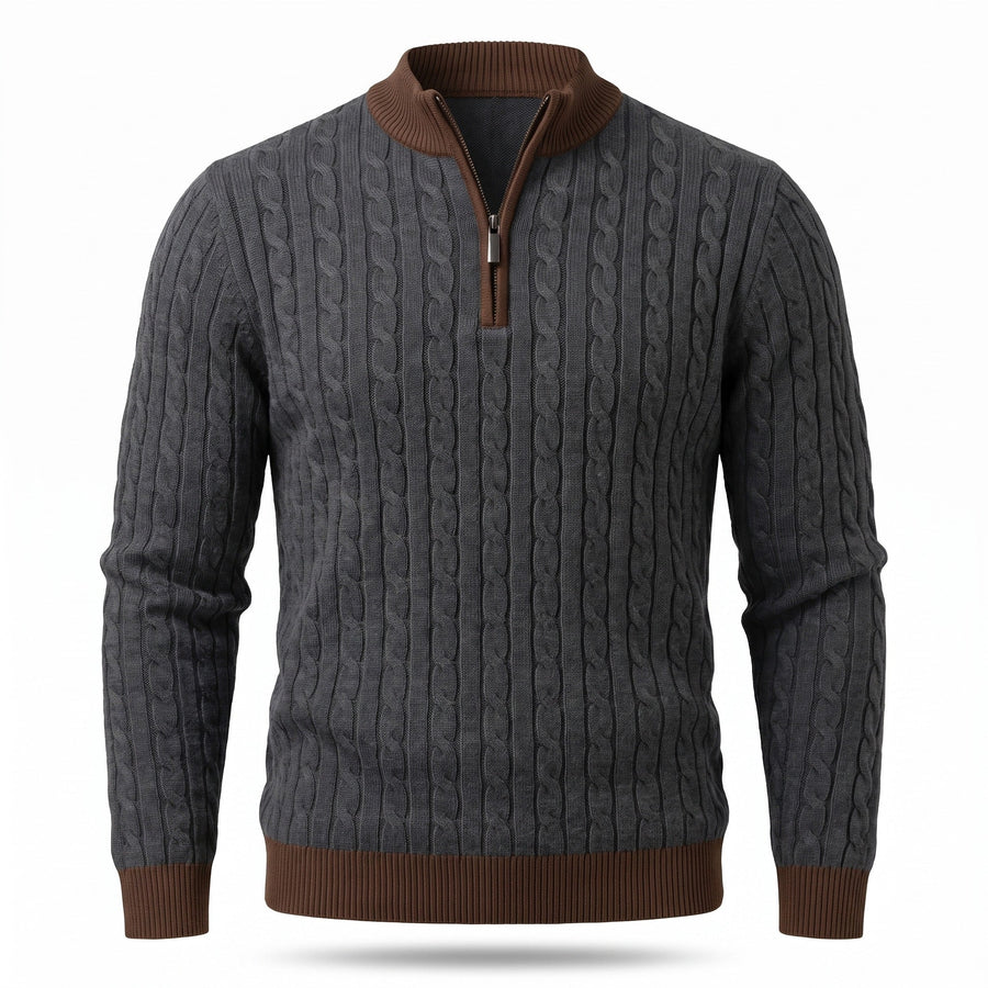 Cable Knit Jumper for Men with Half Zip Collar - product view 10 | Buffalo Gears