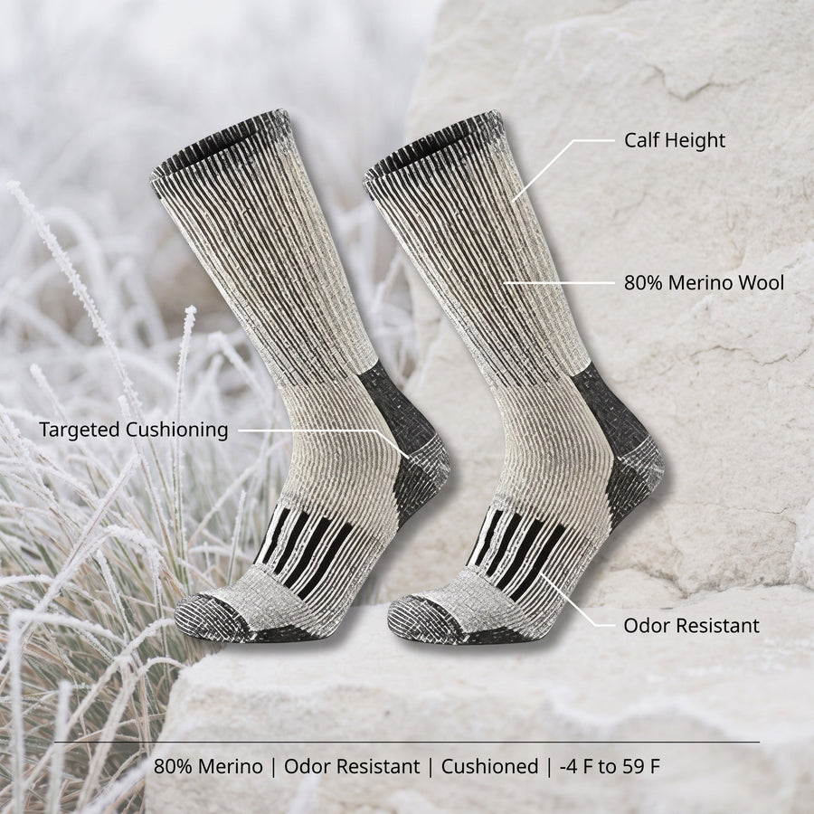 Calf-Height Merino Wool Hiking Socks with Cushioning - product view 2 | Buffalo Gears