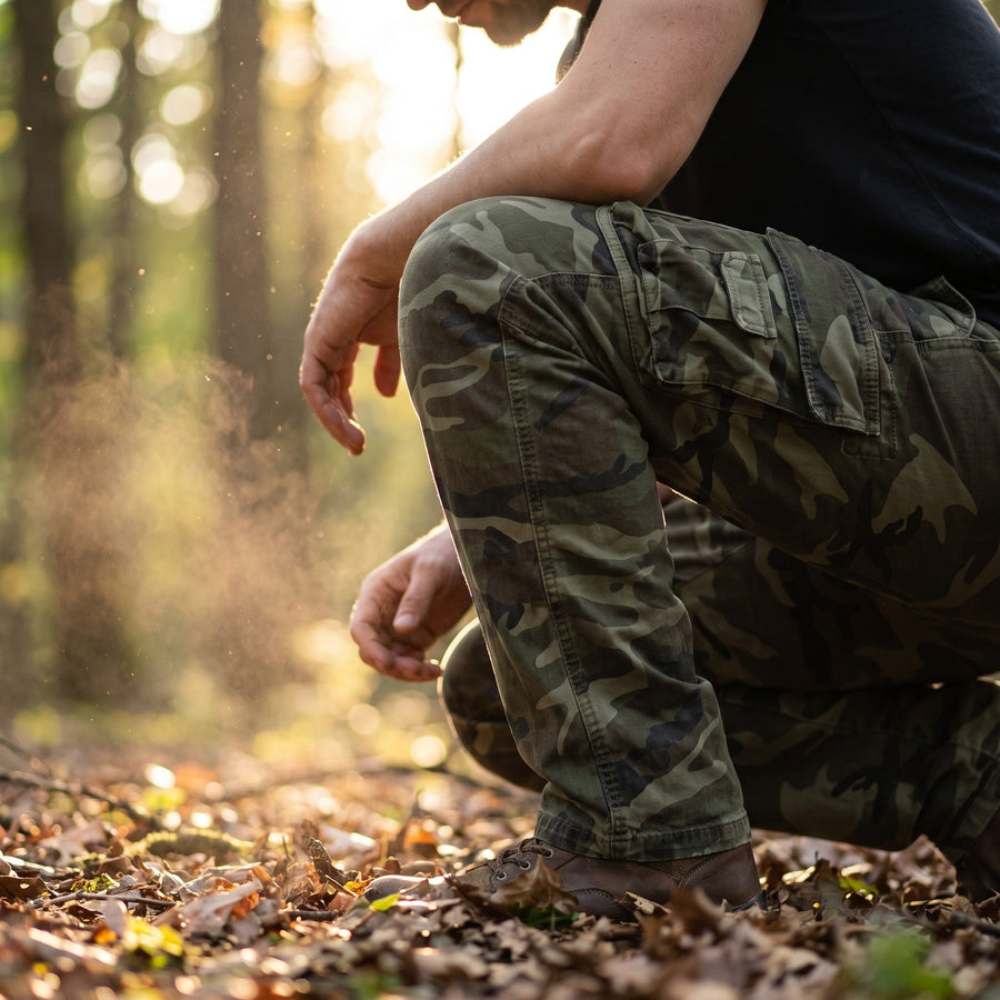 Camouflage Cargo Trousers for Men in Cotton Stretch - product view 2 | Buffalo Gears