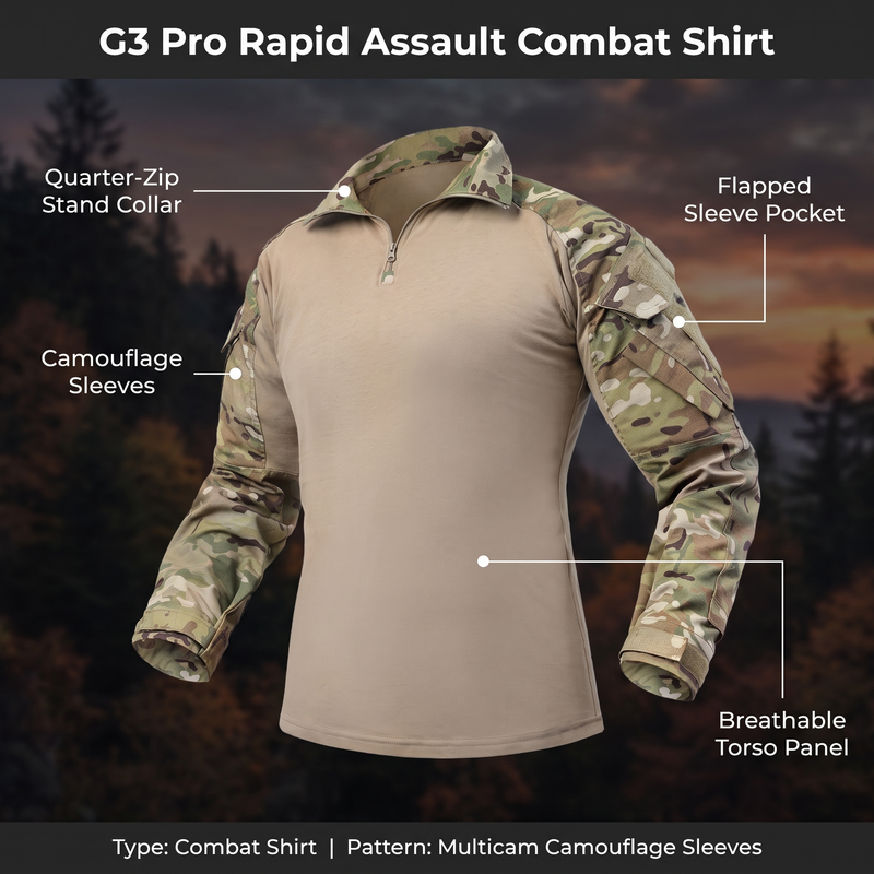 Camouflage Combat Shirt with Reinforced Forearms - product view 3 | Buffalo Gears