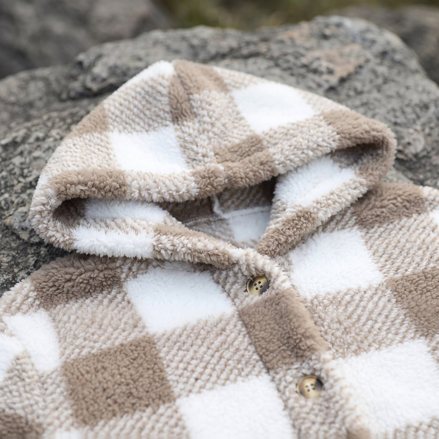 Checked Teddy Fleece Coat for Women, Hooded and Long - product view 3 | Buffalo Gears