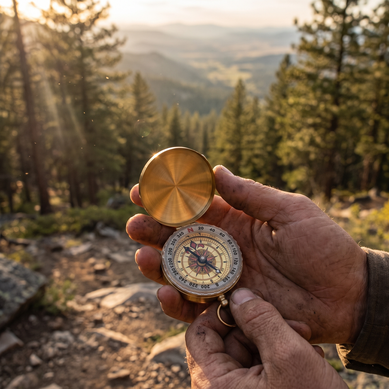 Classic Brass Pocket Compass for Backcountry Navigation - product view 2 | Buffalo Gears