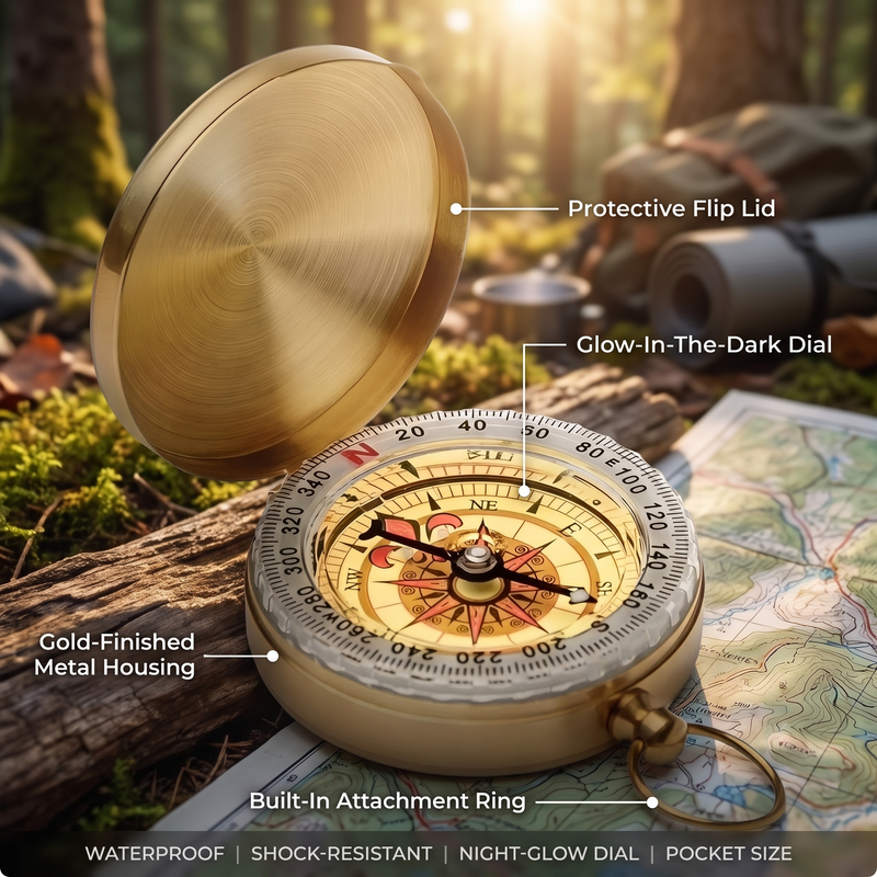 Classic Brass Pocket Compass for Backcountry Navigation - product view 3 | Buffalo Gears