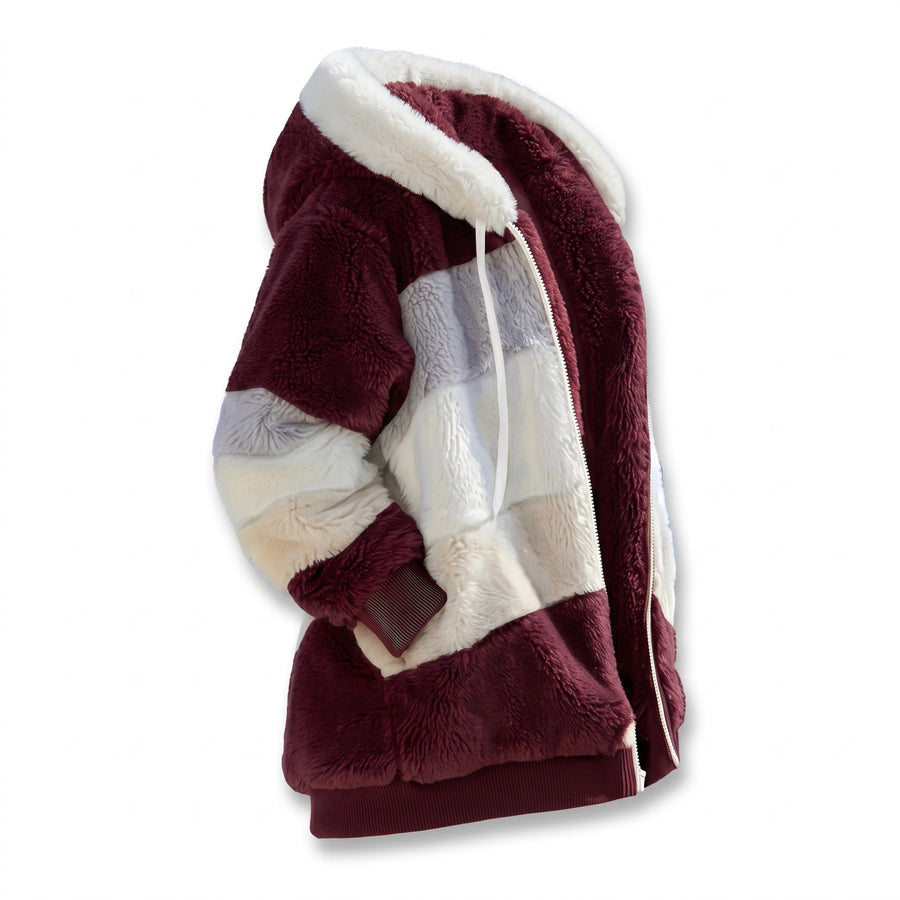 Colour Block Teddy Jacket for Women with Drawcord Hood - product view 1 | Buffalo Gears