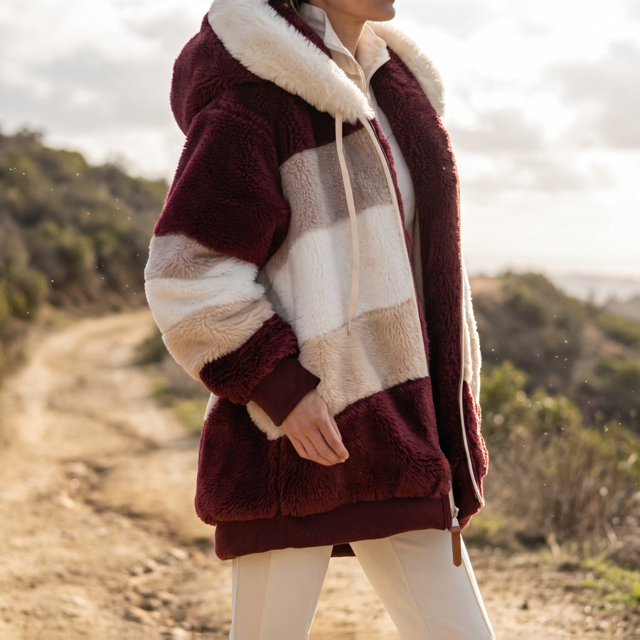 Colour Block Teddy Jacket for Women with Drawcord Hood - product view 2 | Buffalo Gears
