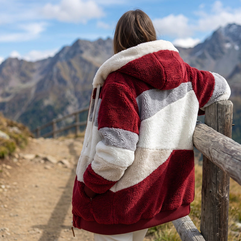 Colour Block Teddy Jacket for Women with Drawcord Hood - product view 4 | Buffalo Gears