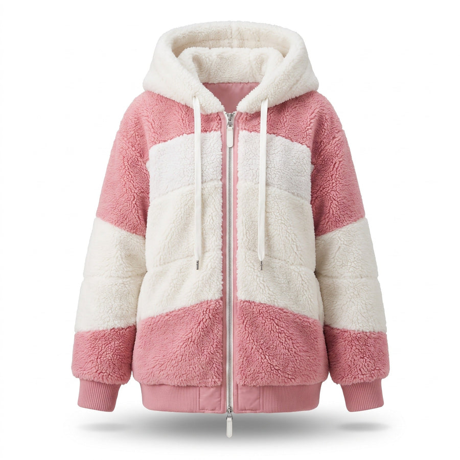 Colour Block Teddy Jacket for Women with Drawcord Hood - product view 5 | Buffalo Gears