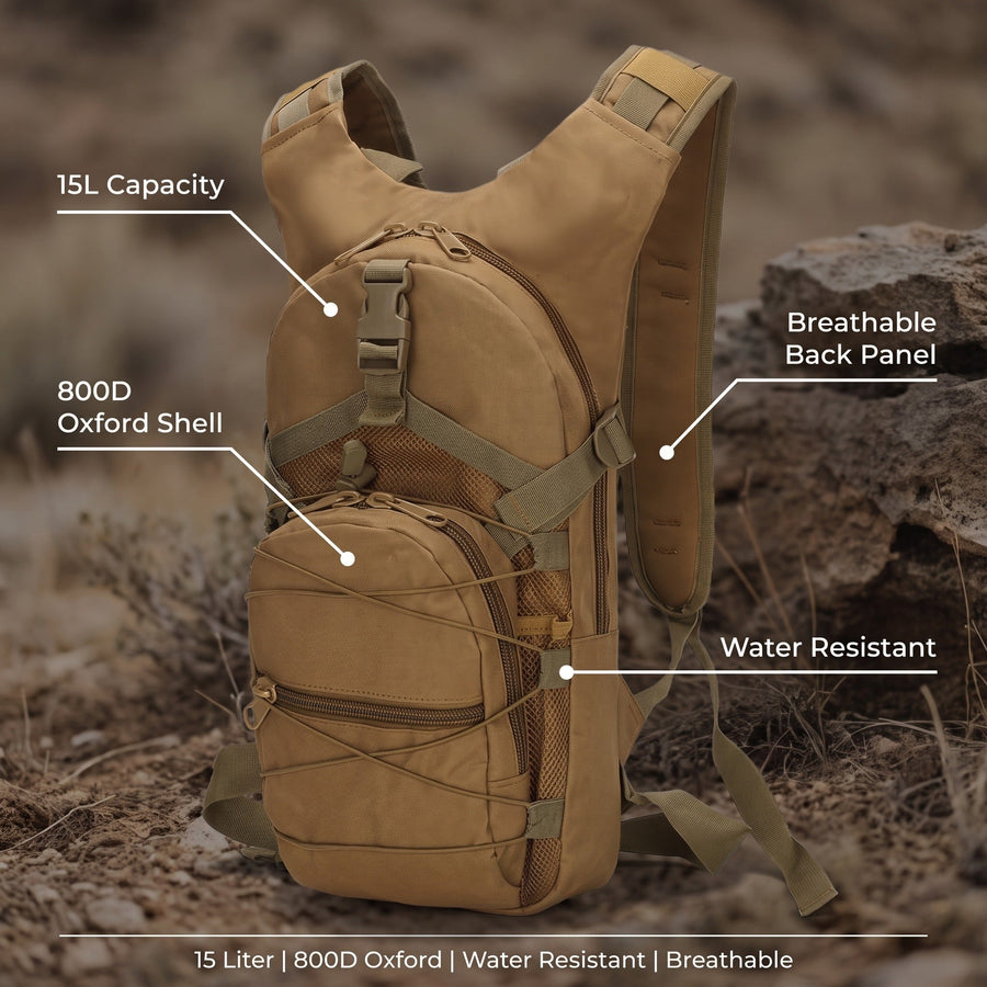 Compact 15L Daypack in Water-Resistant 800D Oxford - product view 2 | Buffalo Gears