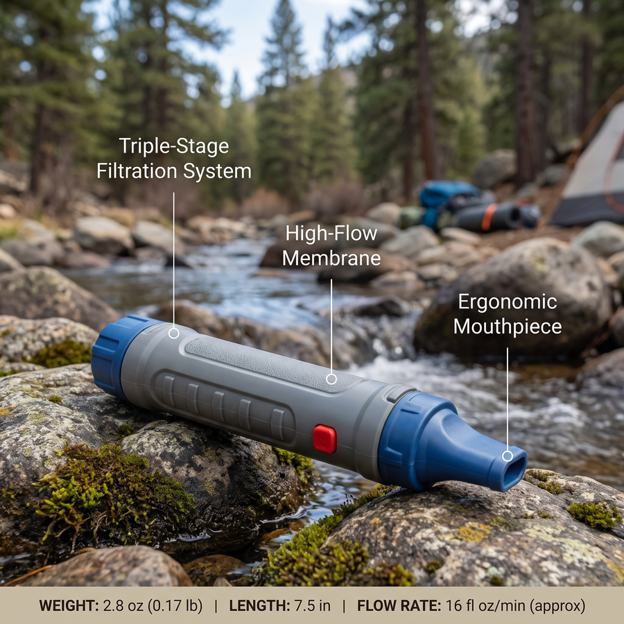 Compact Survival Straw Filter for Emergency Drinking Water - product view 3 | Buffalo Gears
