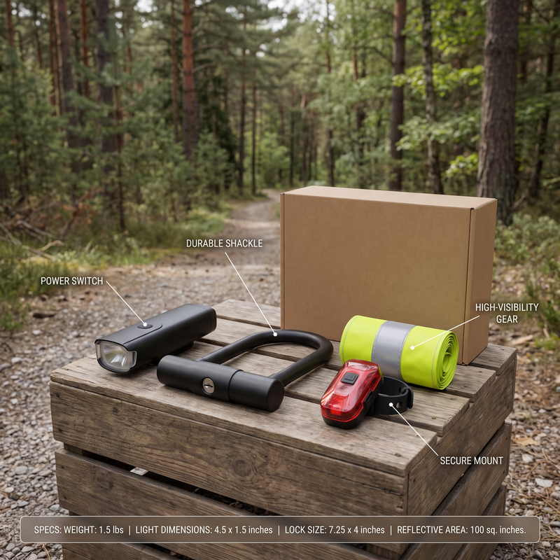 Cycling Safety Bundle with Lights, Lock and Reflective Gear - product view 3 | Buffalo Gears