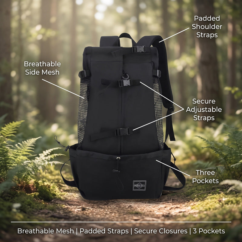 Dog Hiking Carrier Backpack with Ventilated Mesh and Padded Straps - product view 2 | Buffalo Gears