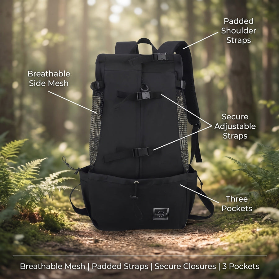 Dog Hiking Carrier Backpack with Ventilated Mesh and Padded Straps - product view 2 | Buffalo Gears