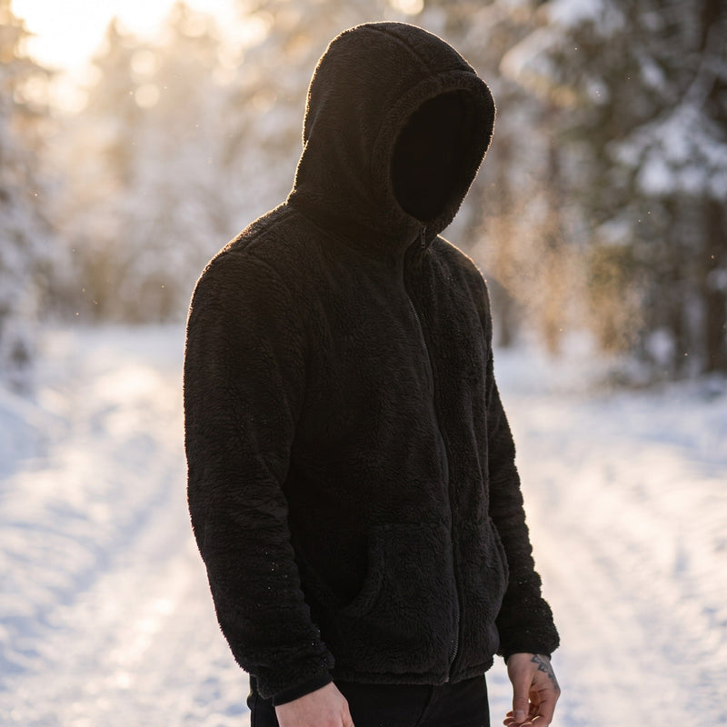 Double Faced Coral Fleece Jacket for Men, Hooded - product view 2 | Buffalo Gears