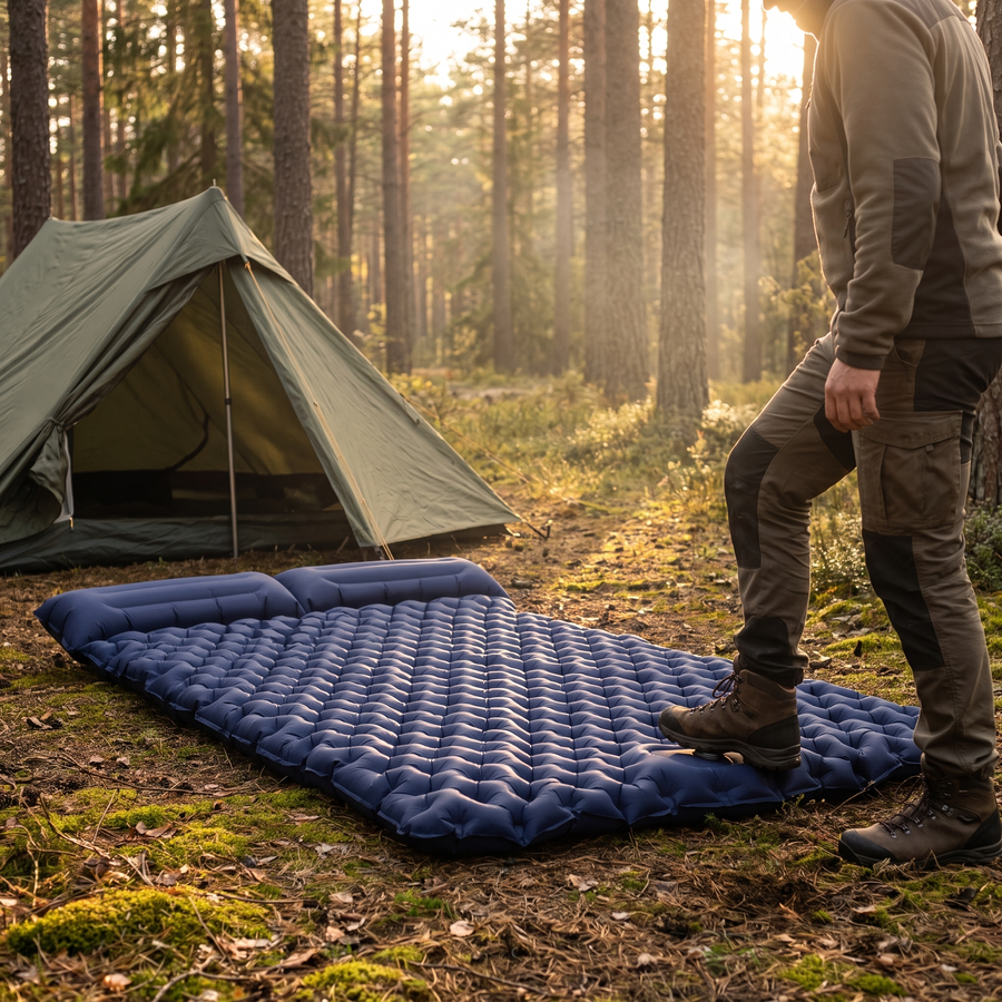 Double Width Inflatable Camping Mat with Pillows - product view 2 | Buffalo Gears