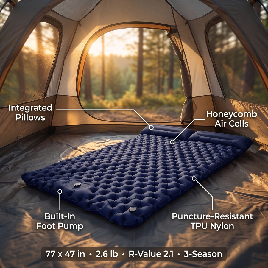 Double Width Inflatable Camping Mat with Pillows - product view 3 | Buffalo Gears